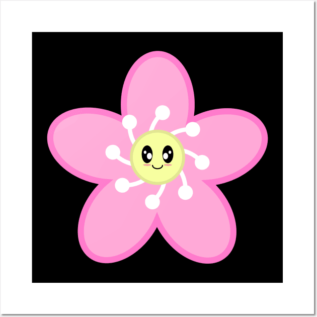 Cute Cherry Blossom Sakura Flower in Black Wall Art by Kelly Gigi